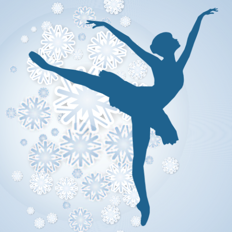 Ballerina en pointe with snowflakes falling