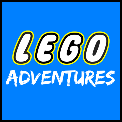 LEGO Adventures written in white block lettering atop a blue background with a black border.