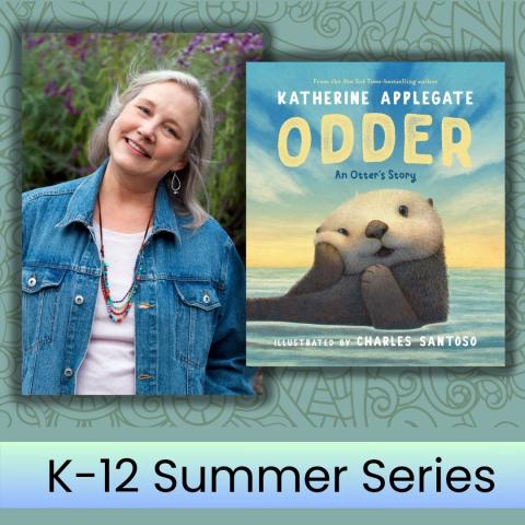 Woman posing with cover of the book Odder