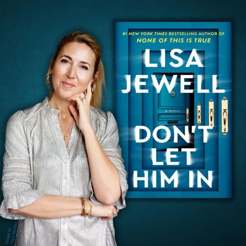 Woman posing with the cover of the book Don't Let Him In