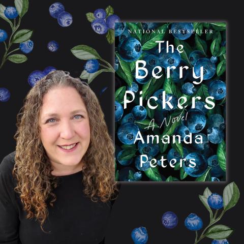 picture of a woman in a black shirt with the cover of the book The Berry Pickers