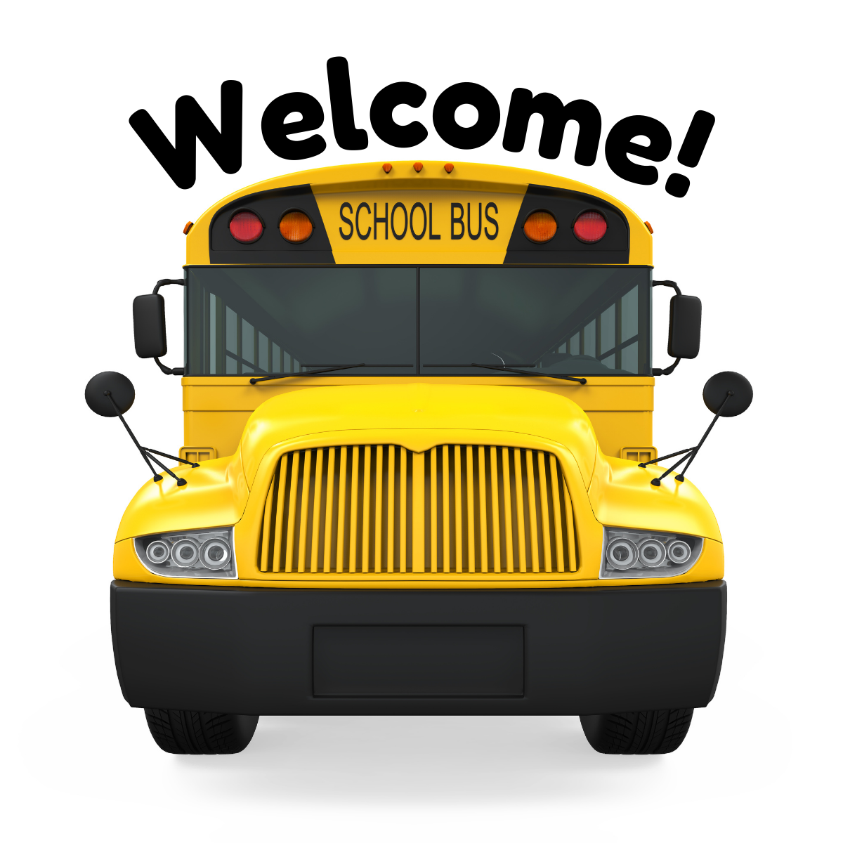 School bus with the word welcome on top