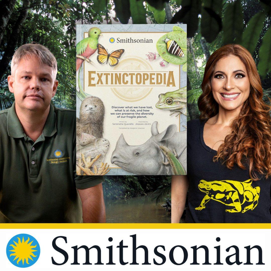 Man and Woman posing with a copy of the book Extinctopedia