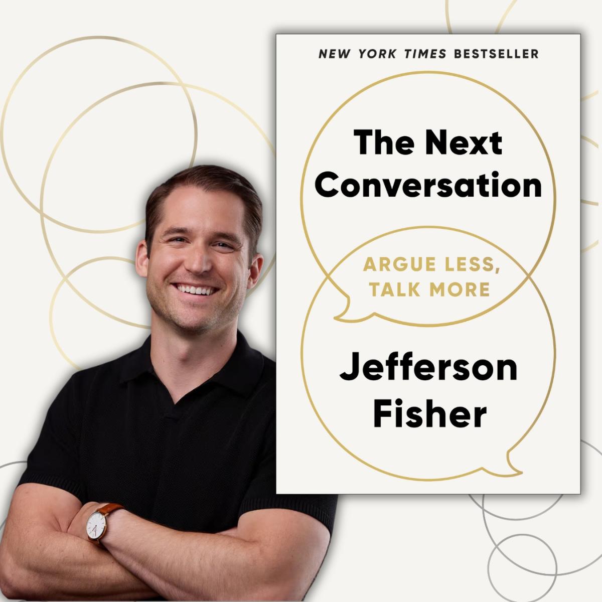 picture of a man with the cover of the book The Next Conversation
